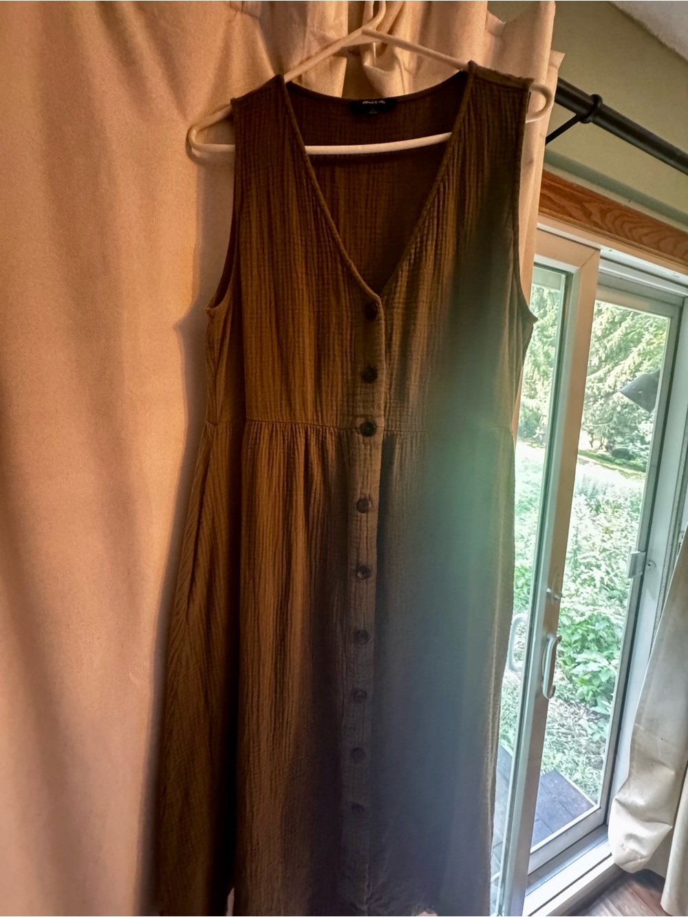 Madewell Sleeveless Button-Front Olive Brown Midi Dress
